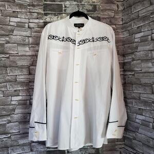 Jaripeo Embroidered White Charro Shirt With Tusk Buttons Long Sleeves Size XXXL